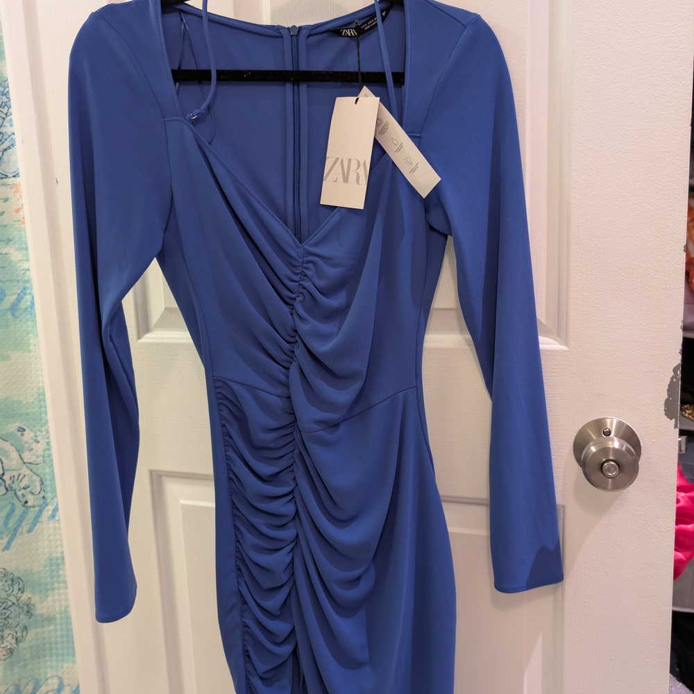 Zara Blue Ruched Women's Dress